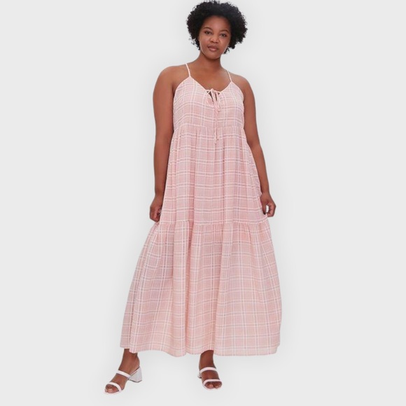 🔴 3/$25 Forever 21 Women’s Plus Sleeveless Pink Plaid Maxi Dress 0X - 3X NWT - Picture 2 of 8